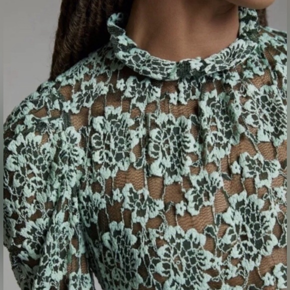Anthropologie Dolan Left Coast Sheer Lace Mock Neck Long Sleeve Top Green XS - Picture 3 of 13